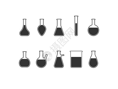 玻璃瓶 实验室图标 矢量插图 平面设计实验医院管道大学烧瓶药品药店生物学烧杯测量图片