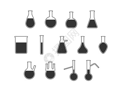 玻璃瓶 实验室图标 矢量插图 平面设计测量科学学习化学烧瓶管道学校瓶子测试大学图片