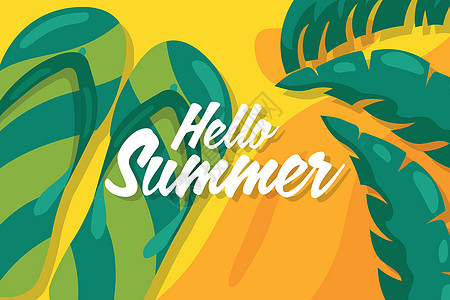 欢迎与绿色凉鞋和棕榈树的夏天背景图片