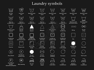 洗衣符号图标设置 矢量说明 平面设计蒸汽浴室织物洗衣店垫圈警告温度标签插图熨烫图片