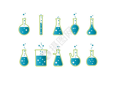 玻璃瓶 实验室图标 矢量插图 平面设计科学学习生物烧杯药店药剂师学校测量教育生物学图片