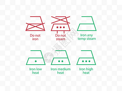 洗衣符号 熨烫图标 矢量图解 平板设计红色蒸汽绿色收藏国际标签衣服黑色机器警告图片