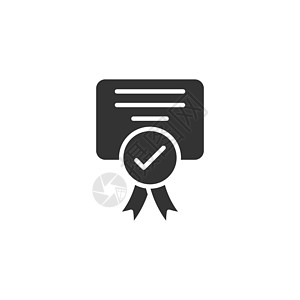 以平面样式批准证书图标 白色孤立背景上的文档复选标记矢量插图 批准选择经营理念协议邮件男人商业成就认证盒子测试海豹邮票图片