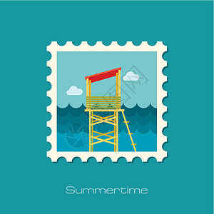 救生塔平面邮票邮政邮资邮票假期邮件海滩救援援助安全生活图片