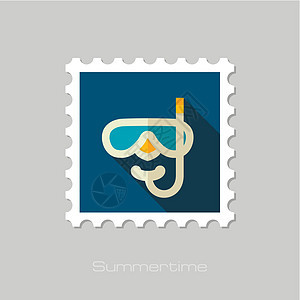潜水面具平面邮票 夏季 假期图片