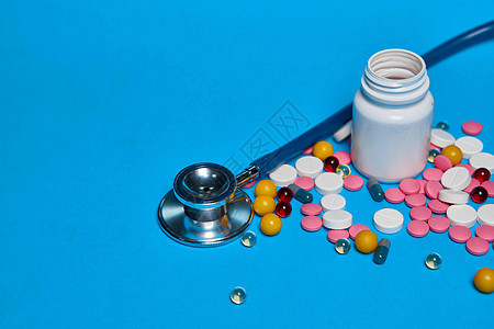 药罐维生素胶囊医学蓝色背景药店抗生素剂量白色疼痛科学药物宏观帮助止痛药图片