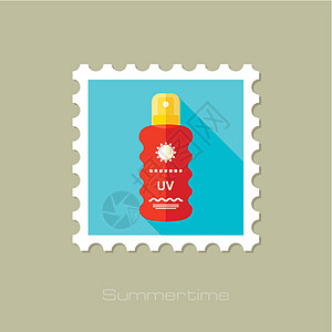 长影子的喷雾平面邮票中的日光膜瓶子邮资邮政标签紫外线防晒贴纸卫生奶油邮戳图片