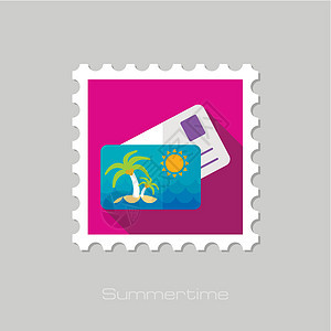 印有棕榈平面章长阴影的卡片海豹天空标签邮政海滩海洋邮票插图邮戳旅行图片
