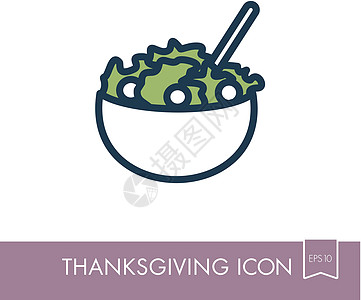 沙拉碗图标 收割 感恩节矢量绘画菠菜青菜蔬菜双方晚餐叶子标识食物营养图片