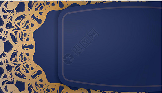 金色曼达拉图案和您文本下的位置的深蓝色横幅模板图片