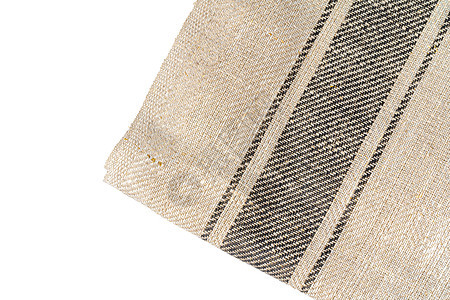 在白色背景上隔离的厨房毛巾 特写配件亚麻野餐桌布条纹材料检查纺织品折叠烹饪图片