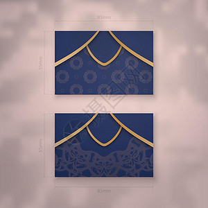 深蓝色的名片模板 有金色曼达拉模式 你的业务公司推广标签金属打印奢华酒店婚礼办公室横幅图片