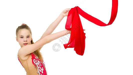女体操运动员用磁带练习成人微笑孩子舞蹈家运动训练杂技童年锻炼工作室图片