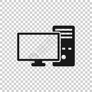 平面样式的 Pc 计算机图标 白色孤立背景上的桌面矢量图 设备监控业务概念手机黑色电脑屏幕空白监视器展示服务器插图技术图片