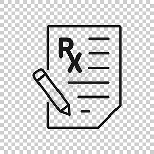 平面样式的处方图标  Rx 文档矢量插图在白色隔离背景上 纸业经营理念抗生素病人保险药品治愈药店收据写作制药软垫图片