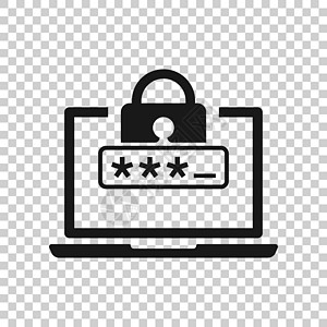 带有平面样式密码图标的笔记本电脑 在孤立的白色背景上的计算机访问矢量图 挂锁入口经营理念钥匙插图录取安全程序网页互联网数据隐私网图片