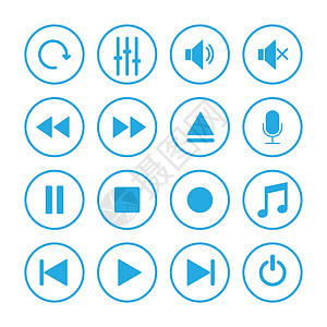 媒体播放器图标设置 矢量插图 平面设计数字音乐界面视频电脑圆形箭头商业电话黑色图片