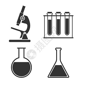实验室图标设置 矢量图示 平面设计液体安瓿管子药店科学原子药理技术药品研究图片