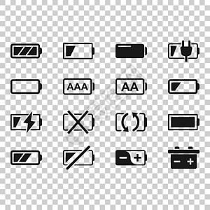 电池充电图标设置为平坦样式 在白色孤立背景上显示电源水平矢量说明 锂累积商业概念收藏燃料细胞活力插图电气来源碱性容量化学品图片