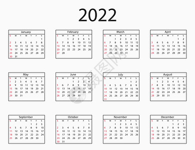 2022年 日历 矢量插图 星期天开始横幅公司组织日程季节规划师数字日记商业桌子图片