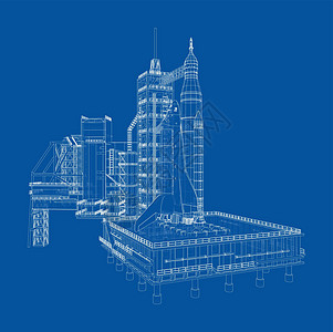 发射台上的太空火箭 韦克托飞船宇航员脚手架航班宇宙龙门架全体勘探车站绘画图片