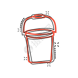 漫画风格中的巴克特图标 白色孤立背景上的垃圾锅卡通矢量插图 泥桶喷洒效应商业概念工作房子垃圾桶看门人卡通片器具按钮图片