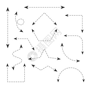 虚线箭头双箭头设置带有虚线可编辑笔划和可移动端点的图标 图表的几何箭头 在白色背景上孤立的股票矢量图团体插图黑色曲线运动圆形零售涂鸦绘画设计图片