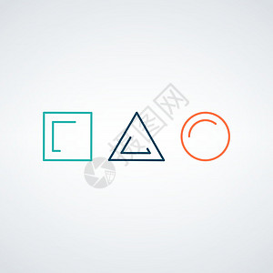 简单的线性几何标志模板 带有三角形 方圆以不同颜色 在白色背景上孤立的矢量插图 ( X)图片