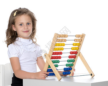这女孩指望算盘孩子游戏童年幼儿园柜台乐趣学习微笑会计玩具图片