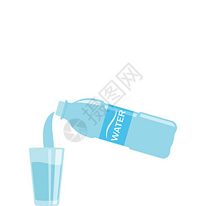 将瓶装矿泉水倒入玻璃矢量插图设计模板流动口渴奶制品白色水合物瓶子饮食液体器皿饮料图片