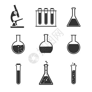 实验室图标设置 矢量图示 平面设计测试艺术教育化学显微镜原子玻璃技术化学品药店图片