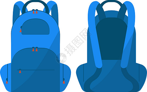蓝色背包用来运送旅行和旅游用的东西 学校袋矢量插图在白色背景中被孤立 请查看InfoFinland上的图片