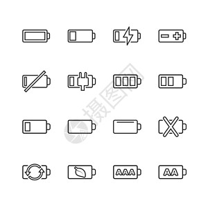 电池充电图标设置为平坦样式 在白色孤立背景上显示电源水平矢量说明 锂累积商业概念电压工具力量玻璃收藏来源碱性插图细胞指标图片