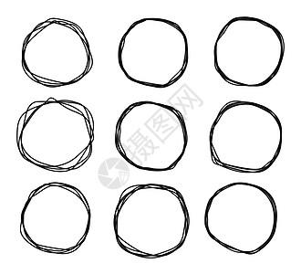 黑面条草图圆圈收藏 Grunge 圆形集成 手画刻字环 矢量孤立的设计元素图片