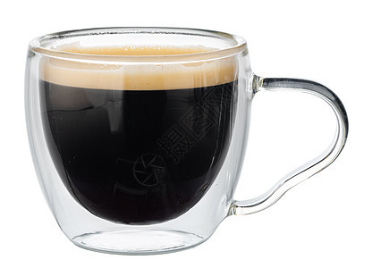 玻璃杯咖啡咖啡 白咖啡孤立在白色上工作室玻璃饮料杯子棕色液体图片