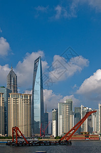 从 puxi 的上海布东风景金融高楼蓝色中心天空摩天大楼城市起重机建筑办公室图片