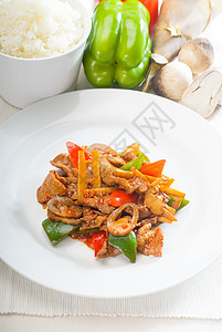 中国牛肉蔬菜和牛肉洋葱盘子健康绿色竹子营养胡椒食物油炸美食图片