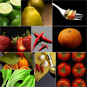 有机植物织食食物拼贴纸黑暗胡椒饮食杂货店健康饮食美食蔬菜沙拉南瓜水果柠檬图片
