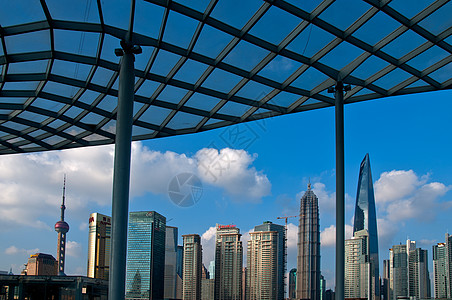 从 puxi 的上海布东风景金融摩天大楼外滩经贸城市办公室地标蓝色旅行商业图片