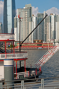 从 puxi 的上海布东风景建筑外滩中心景观高楼城市旅行地标蓝色经贸背景图片