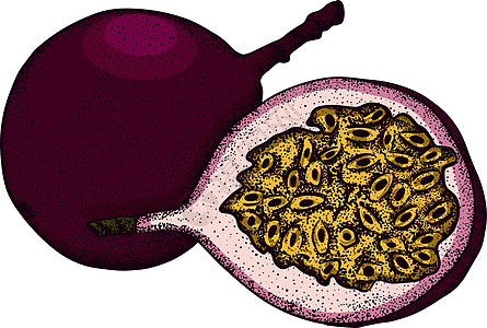 矢量手绘套西番莲果 百香果插图 美味的热带素食对象 用于餐厅 菜单 冰沙碗 市场 商店 派对装饰 餐点草图情调食物甜点叶子水果热图片