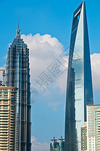 城市摩天大楼从 puxi 的上海布东风景经贸场景中心摩天大楼高楼金融旅行蓝色办公室外滩背景