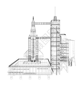 发射台上的太空火箭 韦克托飞船探索发射重力软垫宇宙勘探中心航天龙门架图片