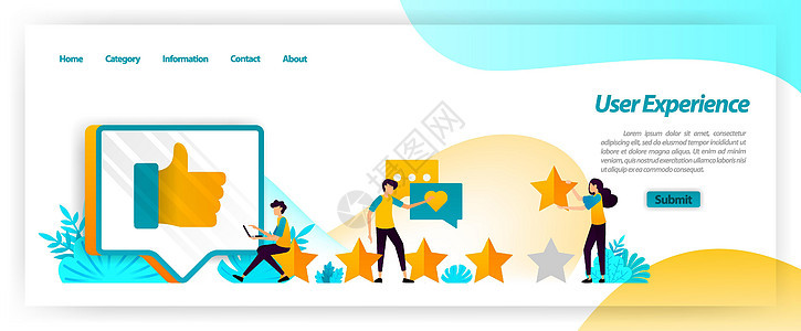 包括评论 评级和评论在内的用户体验是在使用服务时管理客户满意度的反馈 用于登陆页面 ui ux web 移动应用程序 海报的矢量图片
