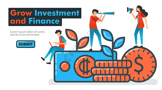 增长投资和金融线矢量图 投资资金以增加金融资产 并期望获得巨大的利润增长 寻找和提拔投资经理 着陆页网站横幅图片