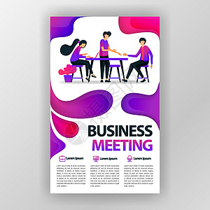 商务会议设计概念海报与平面卡通插图 传单商业小册子小册子杂志封面设计布局空间 用于促销和营销 A4 尺寸的矢量打印模板图片