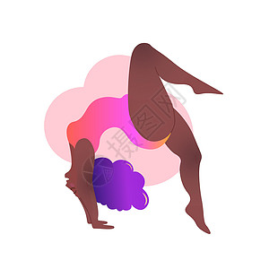 加大码黑色曲线女士正在上瑜伽课 在白色上孤立的矢量插图 身体积极 有魅力的非洲裔美国女人 向上弓或轮式训练多样性泳装姿势女性成人图片