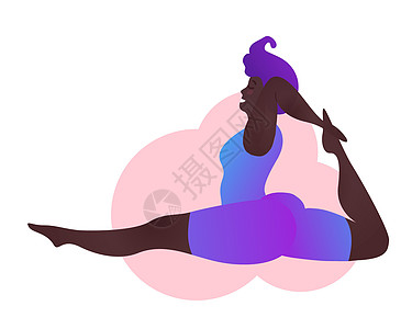 加大码黑色曲线女士正在上瑜伽课 在白色上孤立的矢量插图 在线家庭锻炼 正体 有魅力的非洲裔美国女人 拆分 猴子姿势或哈努马纳萨纳图片