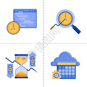 投资时间 4 0 技术 业务 云日历计划的标志符号设计 平面图标包模板可用于登陆页面 网络 移动应用程序 海报 横幅 网站 图形图片