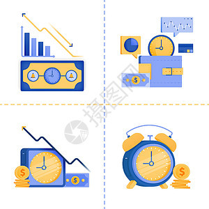 时间的标志符号设计就是金钱 商业 4 0 技术 金融 投资 平面图标包模板可用于登陆页面 网络 移动应用程序 海报 横幅 网站 图片